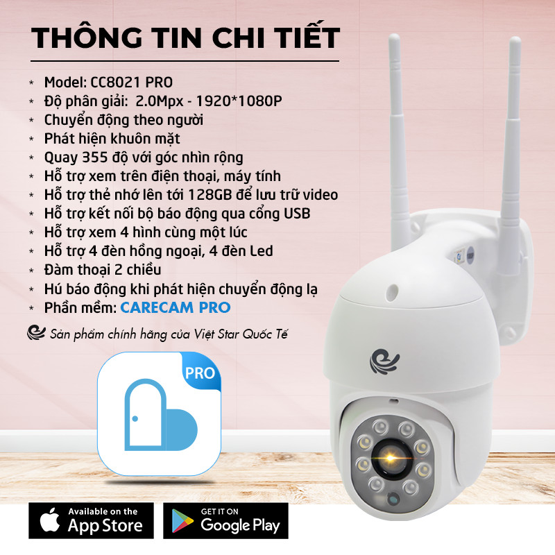 Camera Ip Ngoài Trời Xoay Việt Star Quốc Tế 2.0Mp FullHD 1080P, Ban Đêm Có Màu - Hàng Chính Hãng