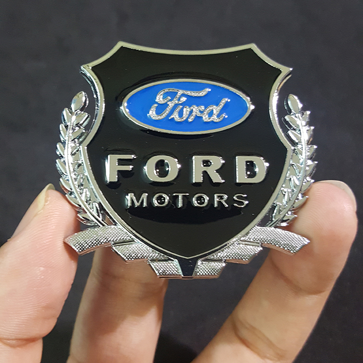 Bộ 2 miếng dán logo kim loại chữ FORD bông lúa