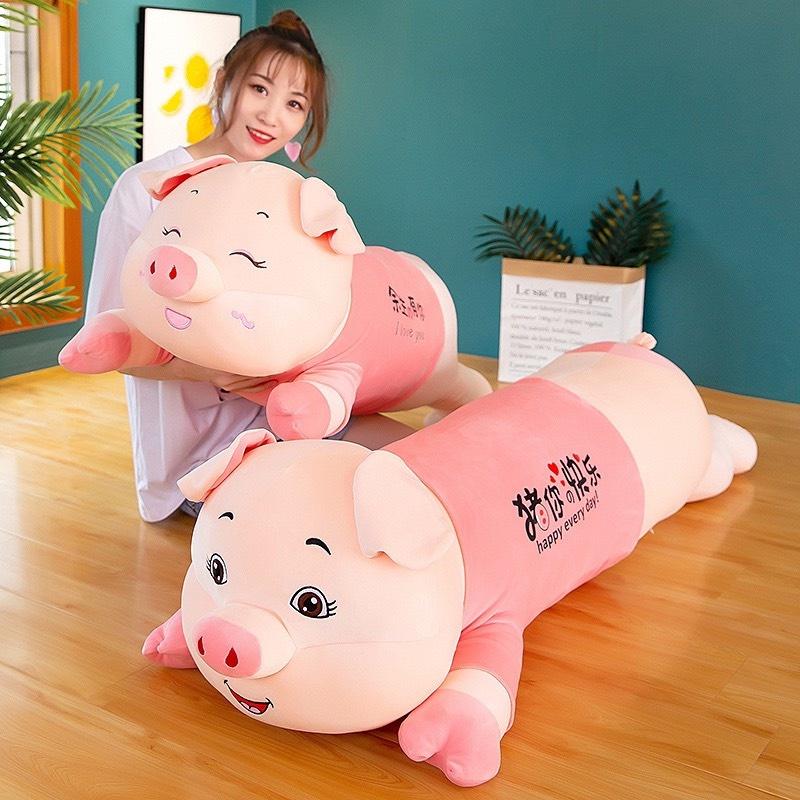 Gấu Bông Heo Nằm Áo Hồng Cực trend Thú Nhồi Bông Búp Bê Siêu Dễ Thương Size 90cm, 100cm, 130cm, 150cm