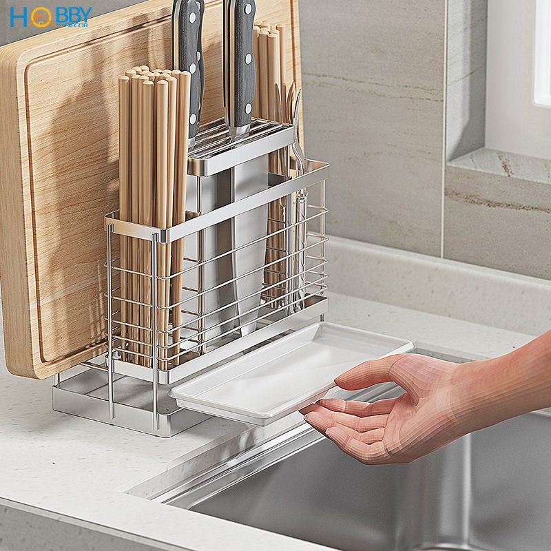 Kệ đựng đũa muỗng dao thớt đa năng Hobby Home Decor KDMT4 chất liệu Inox 304 không rỉ