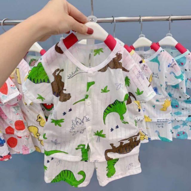 BỘ COTTON GIẤY CỘC TAY CHO BÉ 5-15 KG, CÀI CÚC GIỮA GIAO MẪU NGẪU NHIÊN - B01