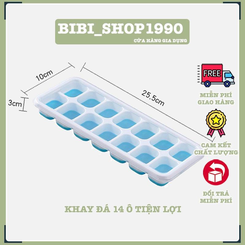 Khay làm đá 14 ô đáy silicone chống dính có nắp đậy bảo đảm vệ sinh (KD14)