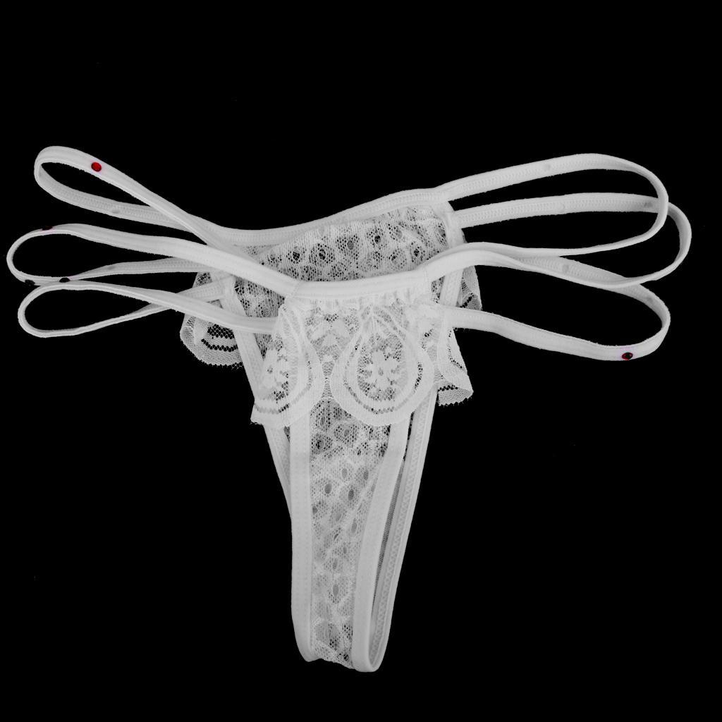 2-4pack Sexy Women Lace Underwear G-String T Thongs Intimates Briefs White