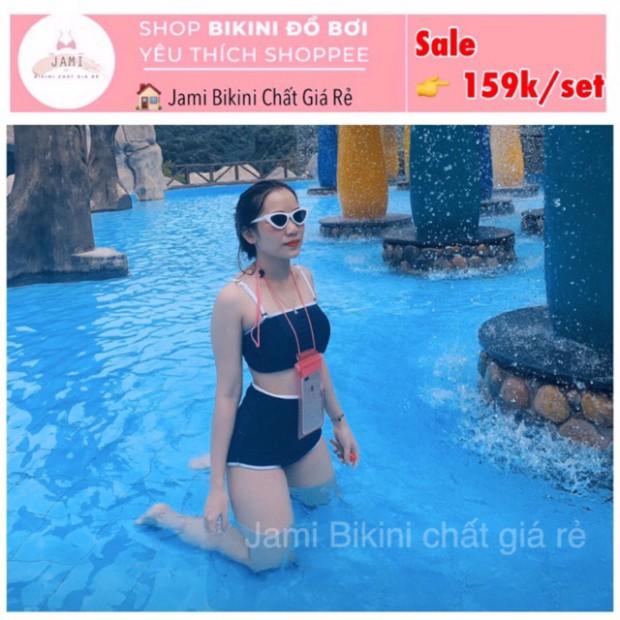 đồ bơi nữ bikini cạp cao ống xanh navi - MMO