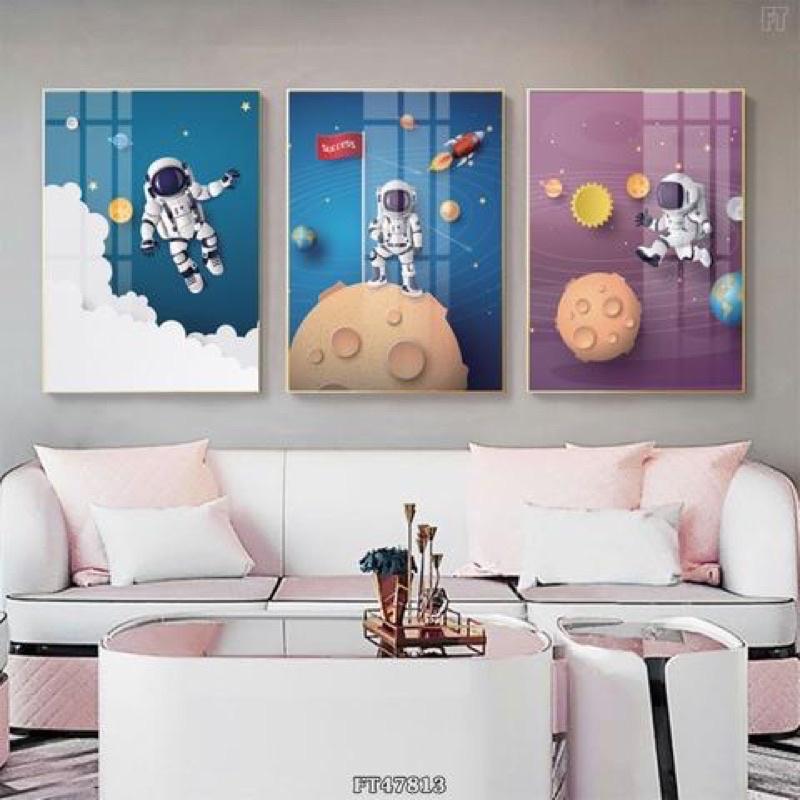 Bộ 3 tranh phi hành gia cho bé/ tranh tráng gương 3d cao cấp/ tranh phòng khách