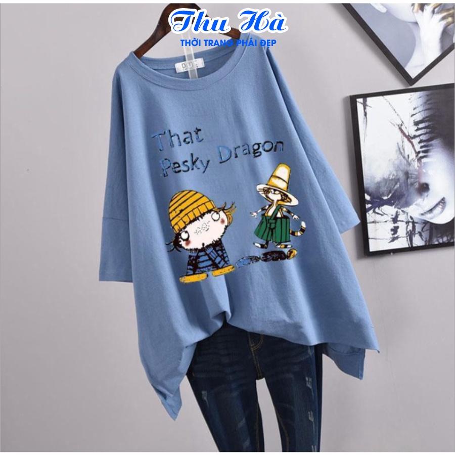 Áo thun nam nữ form rộng tay lỡ Thu Hà áo phông unisex freesize chất liệu mềm mát in chữ That Pesky Dragon