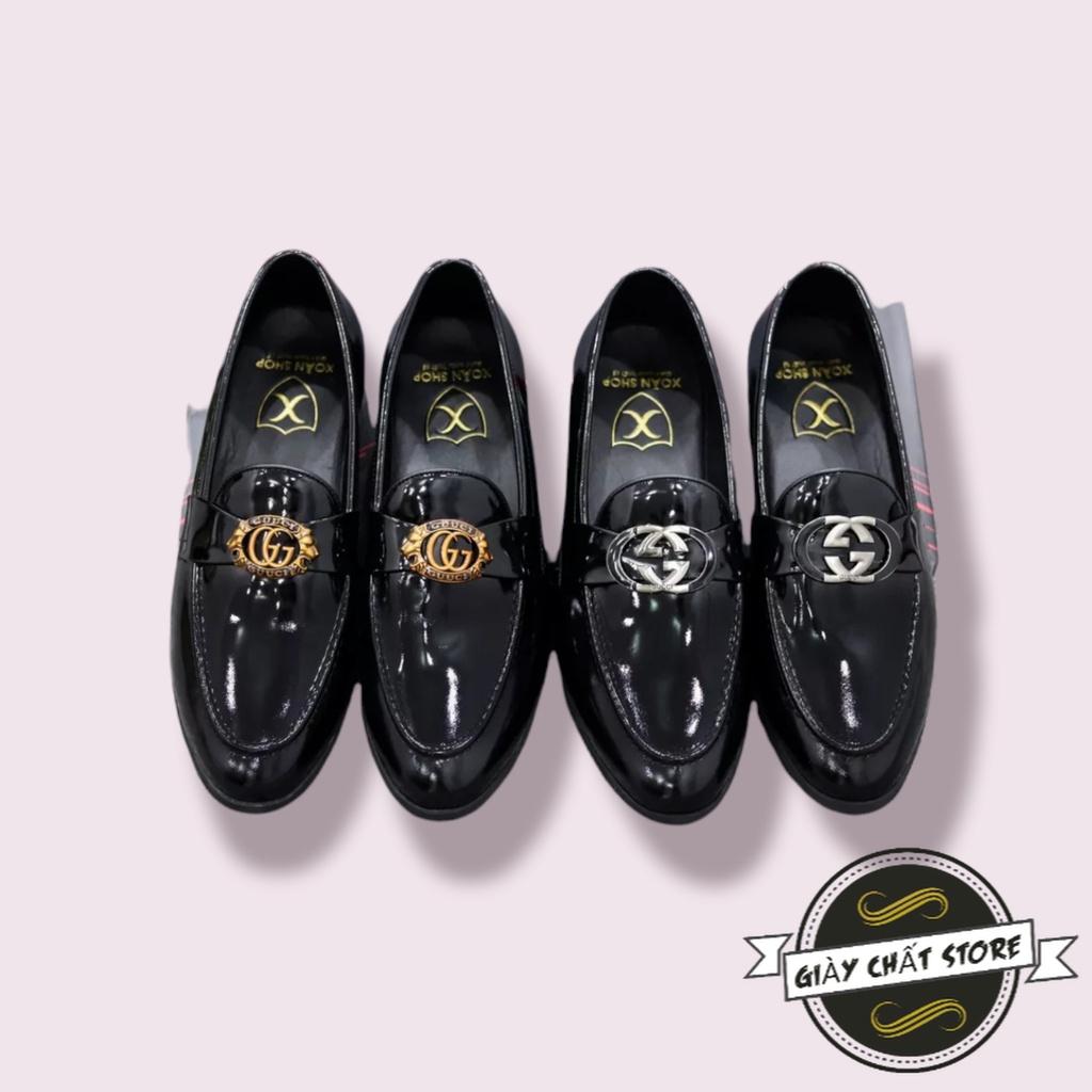 GIÀY LƯỜI NAM CAO CẤP-CHẤT LIỆU DA pu mềm 100%-CÓ ĐAI GC SANG TRỌNG-ĐẾ CAO SU BỀN BỈ CAO 3M-MÃ G020 MÀU ĐEN DA BÓNG