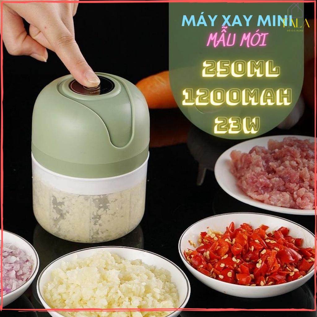 Máy Xay Tỏi Ớt Mini Cầm Tay Dung Tích 250ml Siêu Tiện Lợi - Máy Xay Mini Màu Xanh Phiên Bản Mới Sử Dụng Pin Sạc 1200mAh