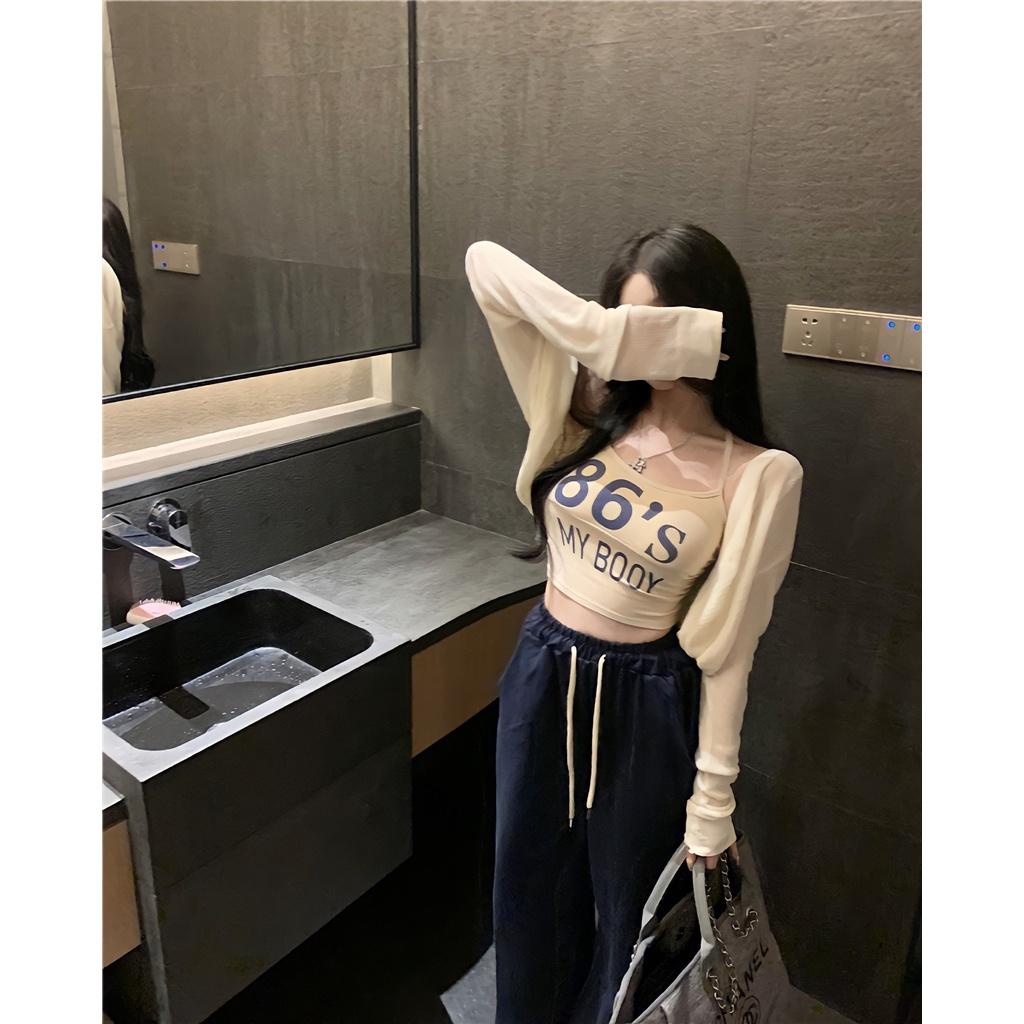 Set 3 Món Thể Thao Áo 2 Dây Mút Ngực Áo Khoác Mỏng Kèm Quần Culottes
