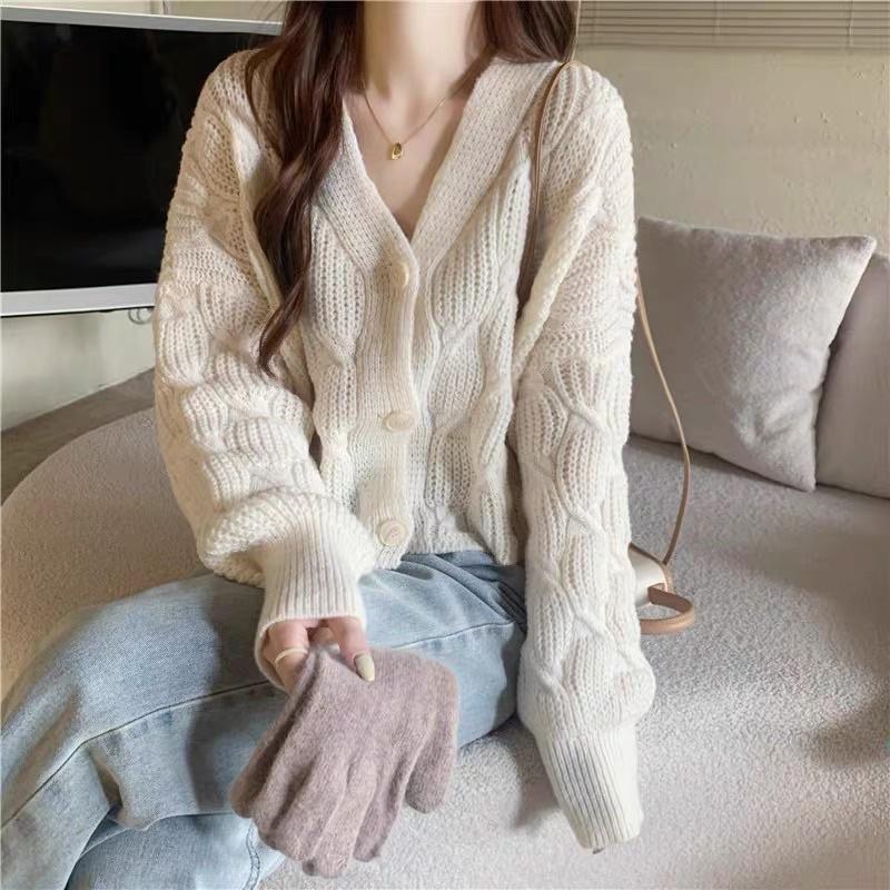 Áo Khoác len nữ (MIỄN SHIP ) Áo cardigan len cánh dơi dáng croptop rộng rãi cổ V trẻ trung năng động, Chất liệu mềm mịn