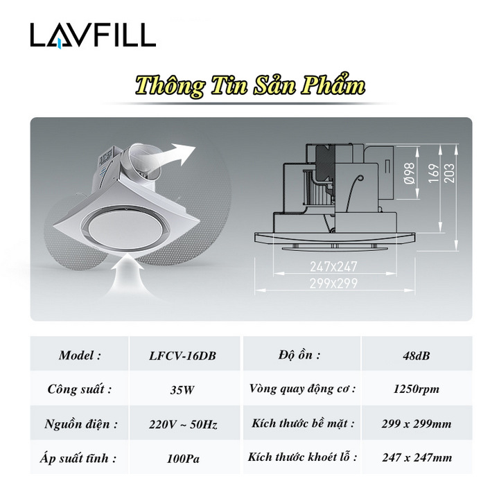 Quạt Thông Gió Âm Trần Cao Cấp LAVFILL LFCV-16DB Phù Hợp Cho Phòng Tắm , Nhà Vệ Sinh - Home and Garden