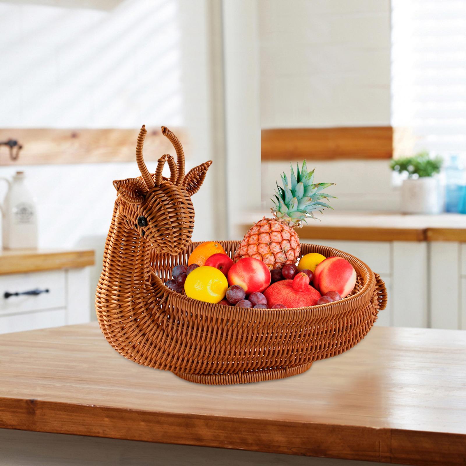 Rattan Fruit Basket Food Serving Basket Kitchen Organizer Snack Serving Bowl