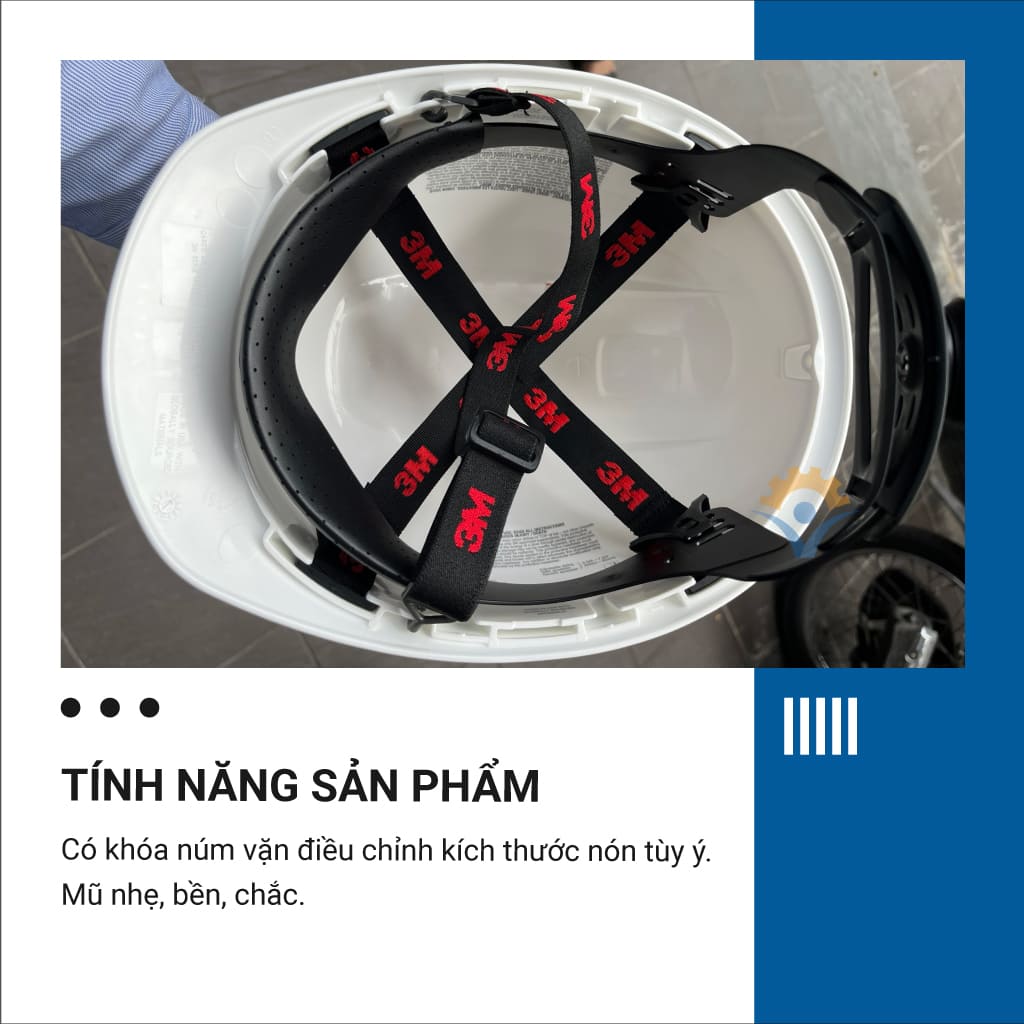 Mũ bảo hộ 3M H701R, nón bỏ hộ chất liệu nhựa HDPE siêu cứng, khóa vặn, dây nón co giãn, lồng nón 4 chấu điều chỉnh được độ cao - Thinksafe