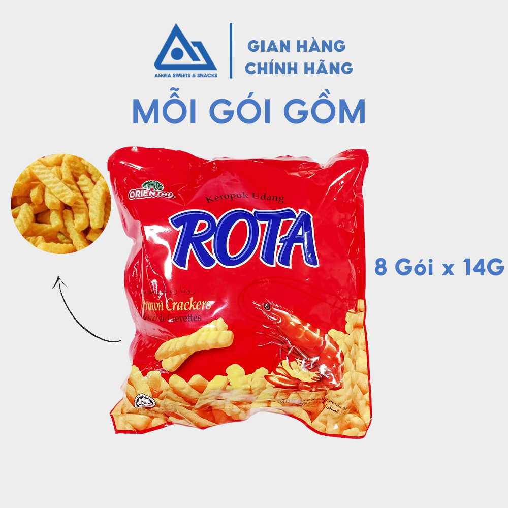 Bimbim Tôm snack ăn vặt ròn xốp Rota túi lớn 112g ( 8 Gói nhỏ * 14 g) An Gia Sweets &amp; Snacks