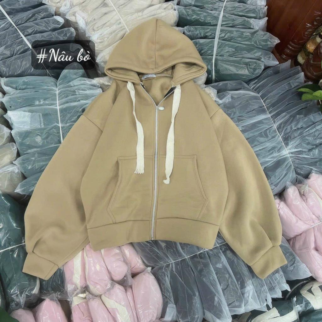 Áo khoác nữ nỉ form dài và fom lửng zip tay bồng vải nỉ ngoại có mũ nón 2 lớp form rộng hàng bao chất siêu hot-A2057 - Be Form dài