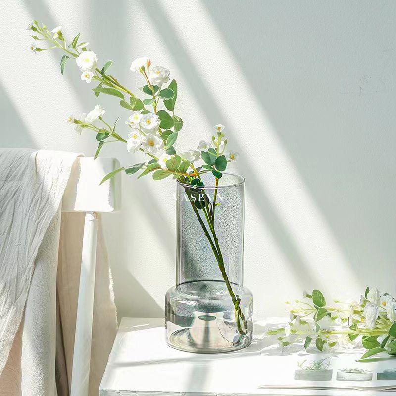 Bình Cắm Hoa - Bình Thủy Tinh Để Bàn - Dáng Trụ Chân Bình To - 3 Màu