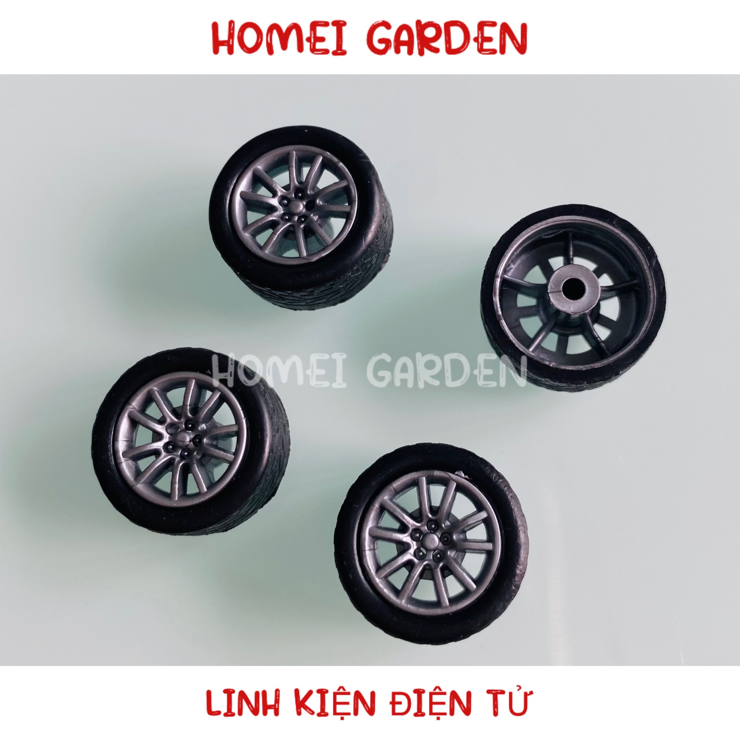 4 bánh xe mini vỏ cao su 16mm trục 2mm kèm 2 trục 75mm chế xe tàu DIY stem steam - HM0141