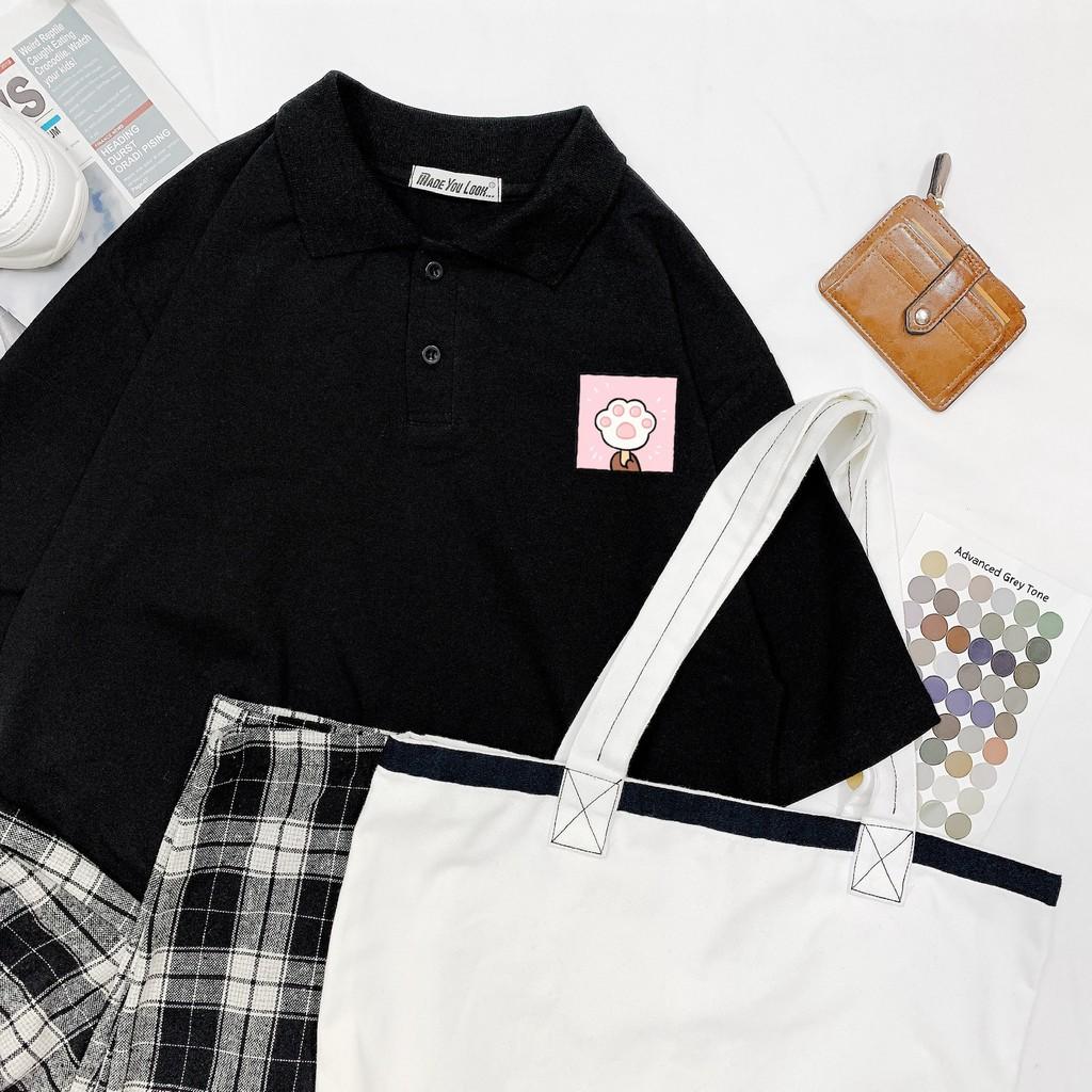 Polo Áo Thun Có Cổ Unisex Form Rộng QUE KEM CHÂN MÈO