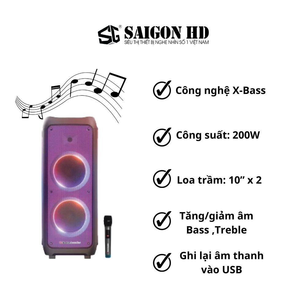 Loa Karaoke Bluetooth BOSTON ACOUSTICS Party Box BA-1002PB | Tích hợp Micro không dây | Tăng/giảm âm Bass ,Treble | Hàng Chính Hãng