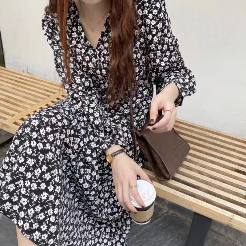 váy hoa nhí vintage chéo cổ dáng dài Ulzzang style  VKE 9171 Hàng Quảng Châu
