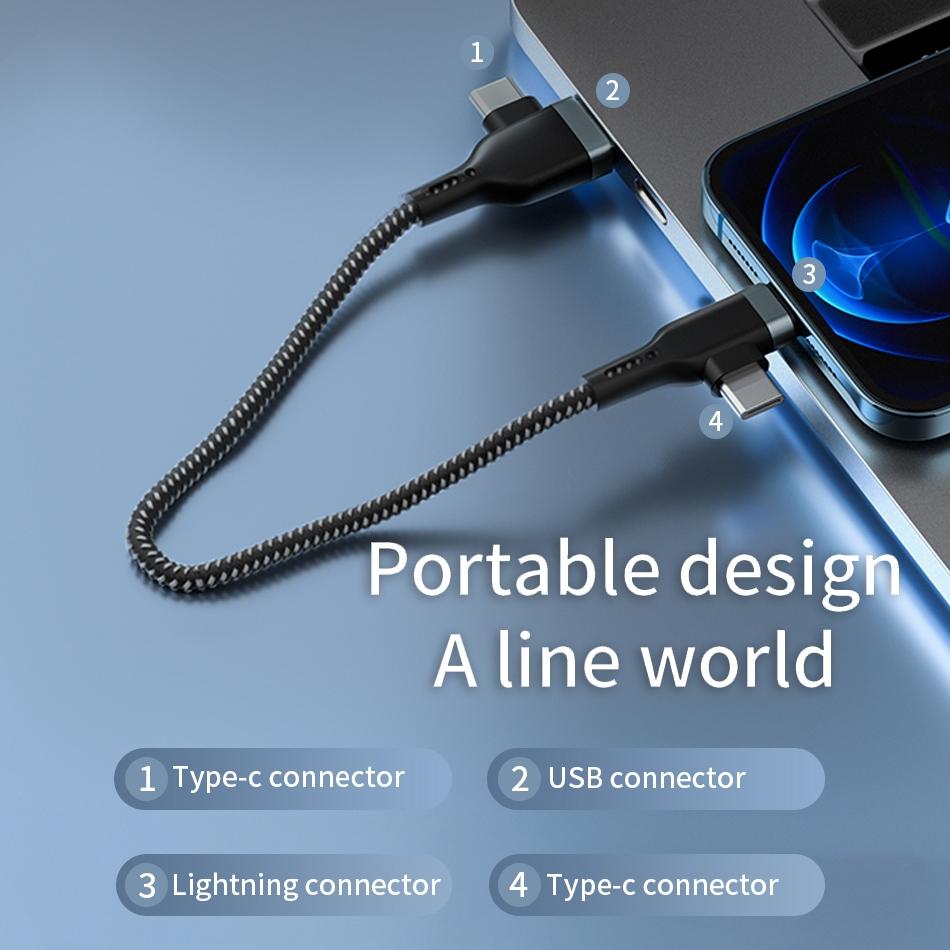 Dây cáp sạc nhanh 60W đa năng 4 in 1 USB C + USB A ra đầu sạc Type C + sạc Light cho iPhone iPad hiệu WIWU PT06 - Hàng nhập khẩu