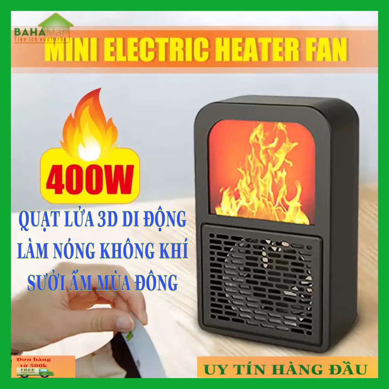 QUẠT LỬA 3D DI ĐỘNG LÀM NÓNG KHÔNG KHÍ SƯỞI ẤM MÙA ĐÔNG tại văn phòng, hộ gia đình... "BAHAMAR" Sản phẩm thông minh sử dụng lâu dài tiết kiệm điện. khi nhiệt độ vượt quá 120 độ sẽ tự động ngắt.