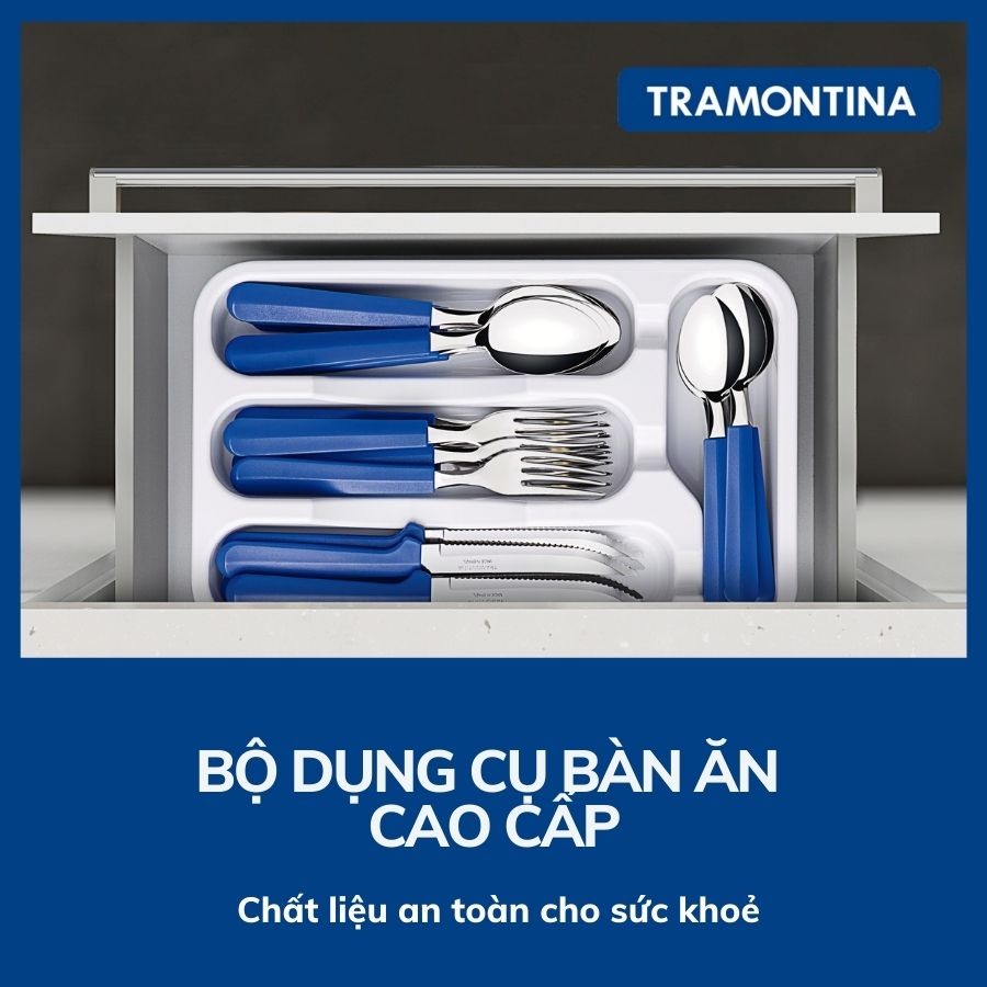 Bộ Dao Thìa Dĩa Bàn Ăn Tramontina TULUM 25 Món Kèm Khay Nhựa PP Sản Xuất Tại Brazil