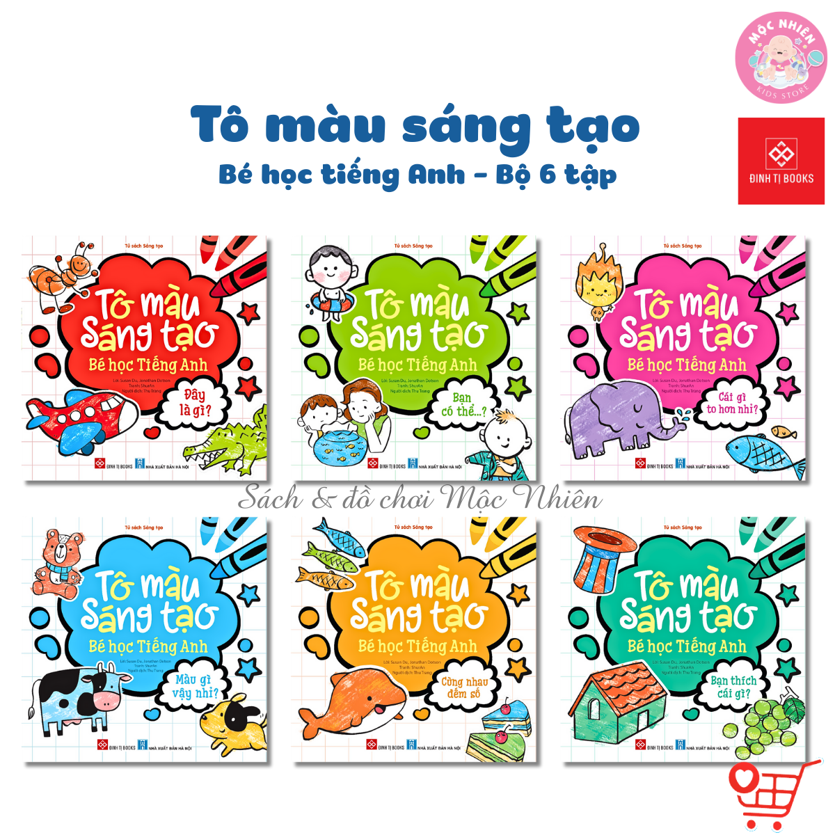 Sách - Tô màu sáng tạo Bé học tiếng anh - Trọn bộ 6 cuốn dành cho bé 3 - 6 tuổi - Đinh Tị Books