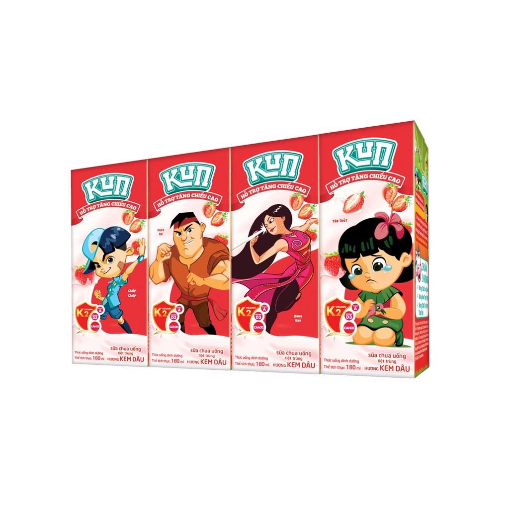 Kun sữa chua uống kem dâu thùng 48 hộp x 180ml