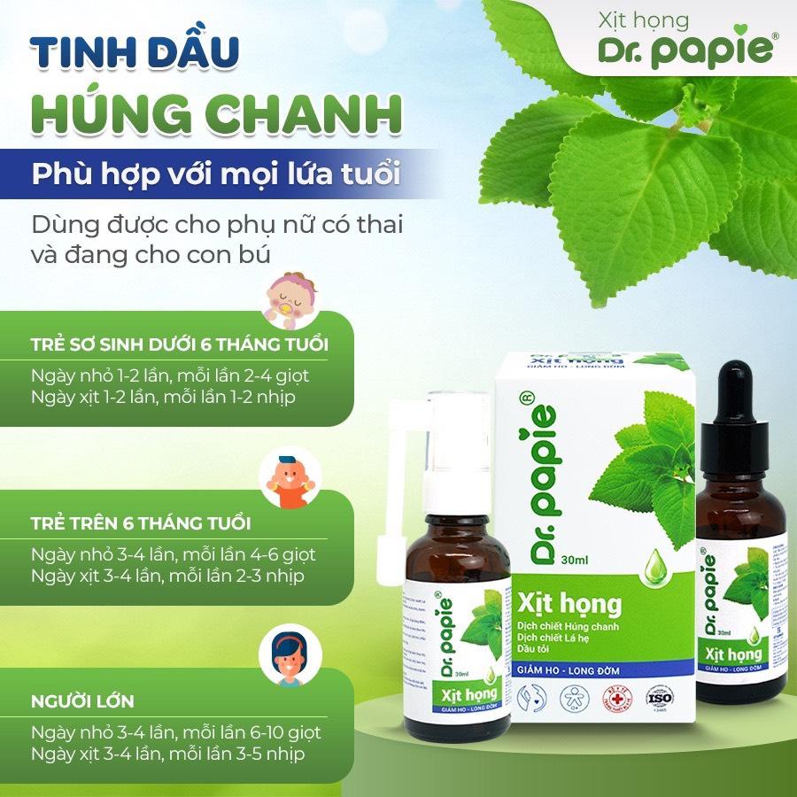 [HSD 02.2026] Xịt Họng Dr.Papie Dịch Chiết Húng Chanh Hỗ Trợ Giảm Ho 30ml Cho Bé và Người Lớn