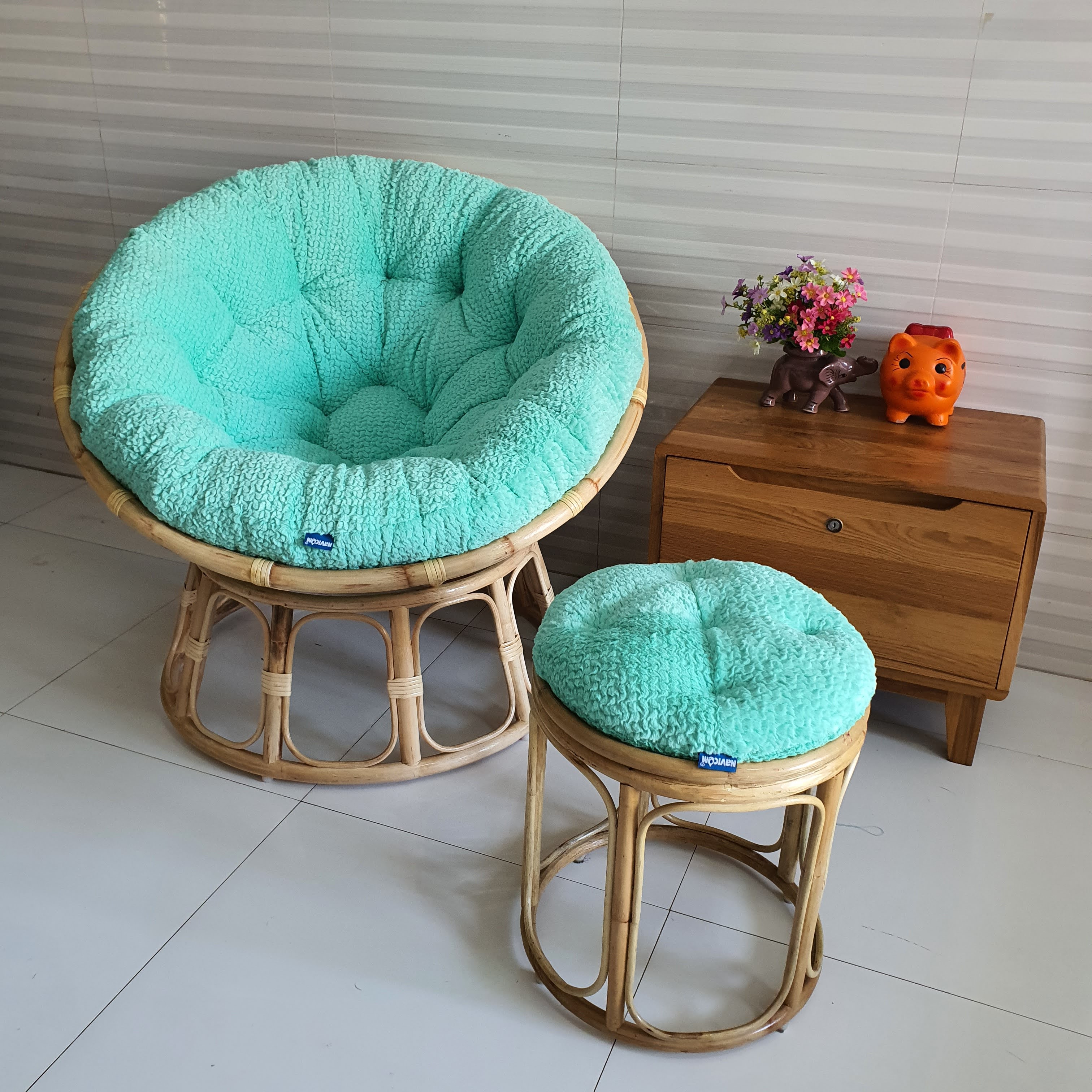 Ghế thư giãn papasan đủ size (vải nhung cao cấp - Xanh ngọc)