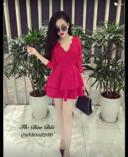 Đầm ren đắp chéo 2 tùng