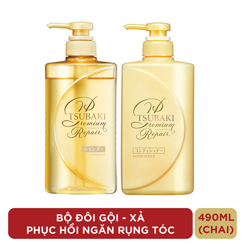 Bộ Đôi Tsubaki Phục Hồi Ngăn Rụng Tóc (490ml/chai) Tặng Sữa rửa mặt Senka Perfect Whip phiên bản Hoa Anh Đào 120g