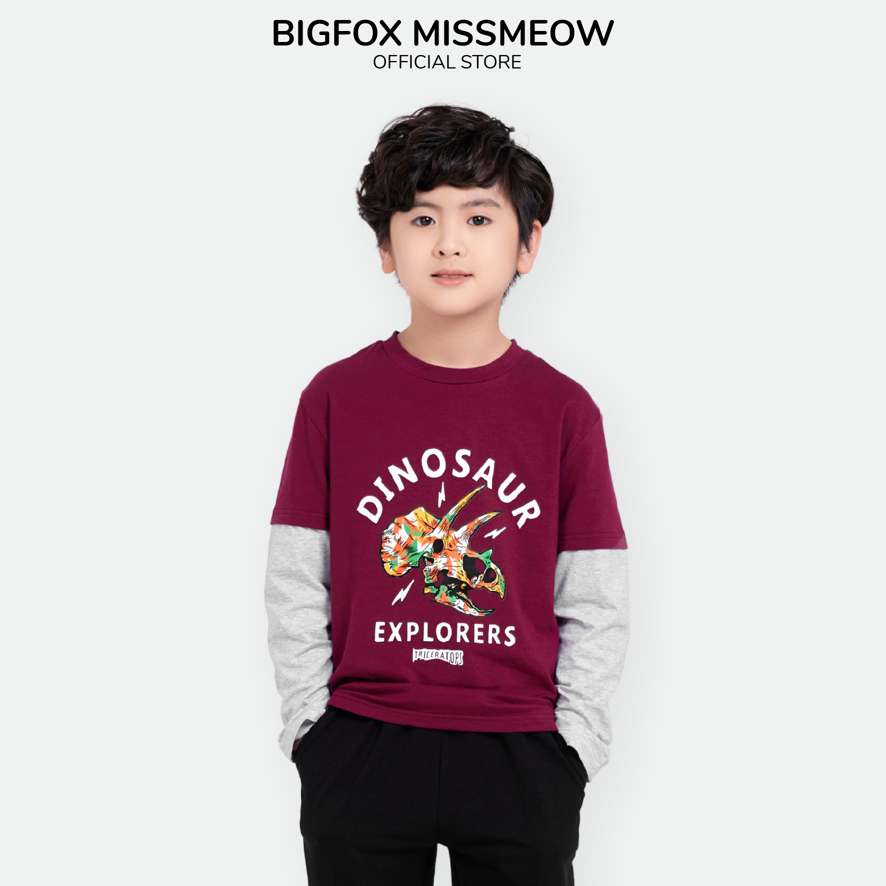 Bộ bé trai thu đông BIGFOX - MISS MEOW size đại, bộ dài tay cho bé hình in Dinosaur 11 - 38 kg