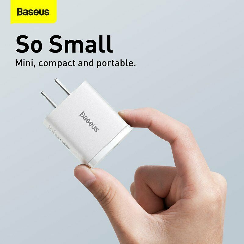 Củ sạc nhanh PD 20W Baseus Compact Quick Charger chuôi dẹt 1 cổng Usb và Type-C - Hàng chính hãng
