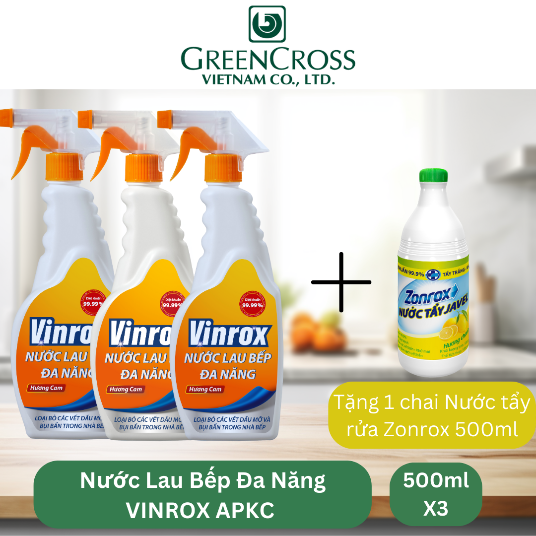 [Combo 3 TẶNG 3] 3 chai Nước Lau Bếp Đa Năng Tẩy Dầu mỡ VINROX APKC 500ml