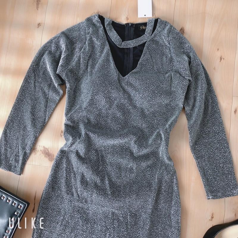 Đầm body nhũ kim tuyến tay dài cổ kiểu cao cấp