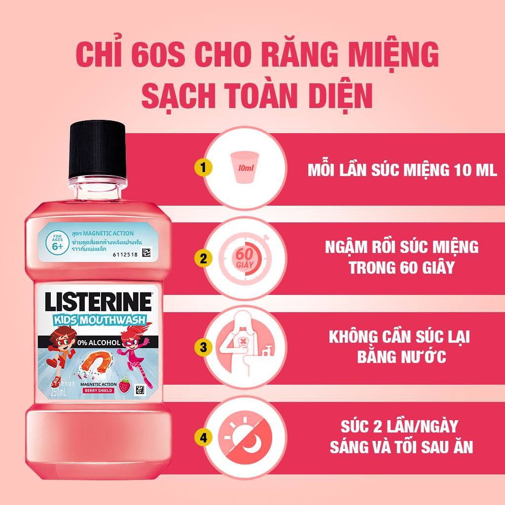 Nước Súc Miệng Listerine Kids dành riêng cho trẻ trên 6 tuổi 250ml -