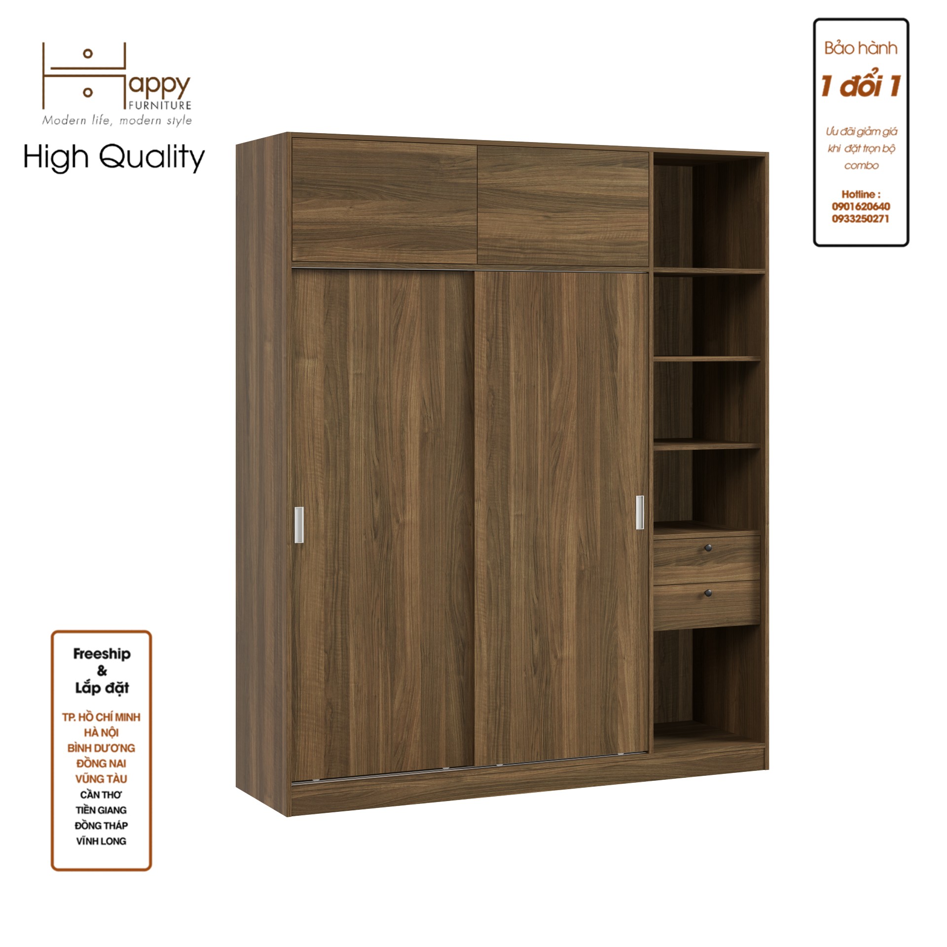 [Happy Home Furniture] ELEGANT, Tủ quần áo cửa lùa 1m8x2m2 , 180cm x 54cm x 220cm ( DxRxC), TCL_006