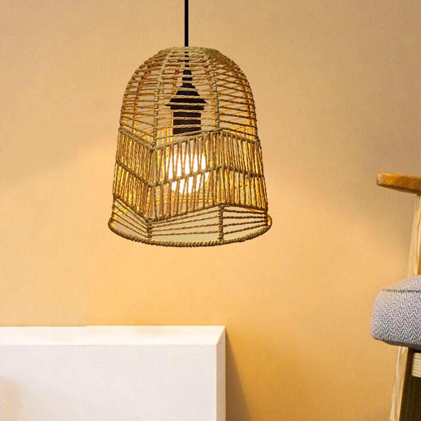 Woven Pendant Lamp Shade Rustic Ceiling Pendant Light Shade Chandelier Cover