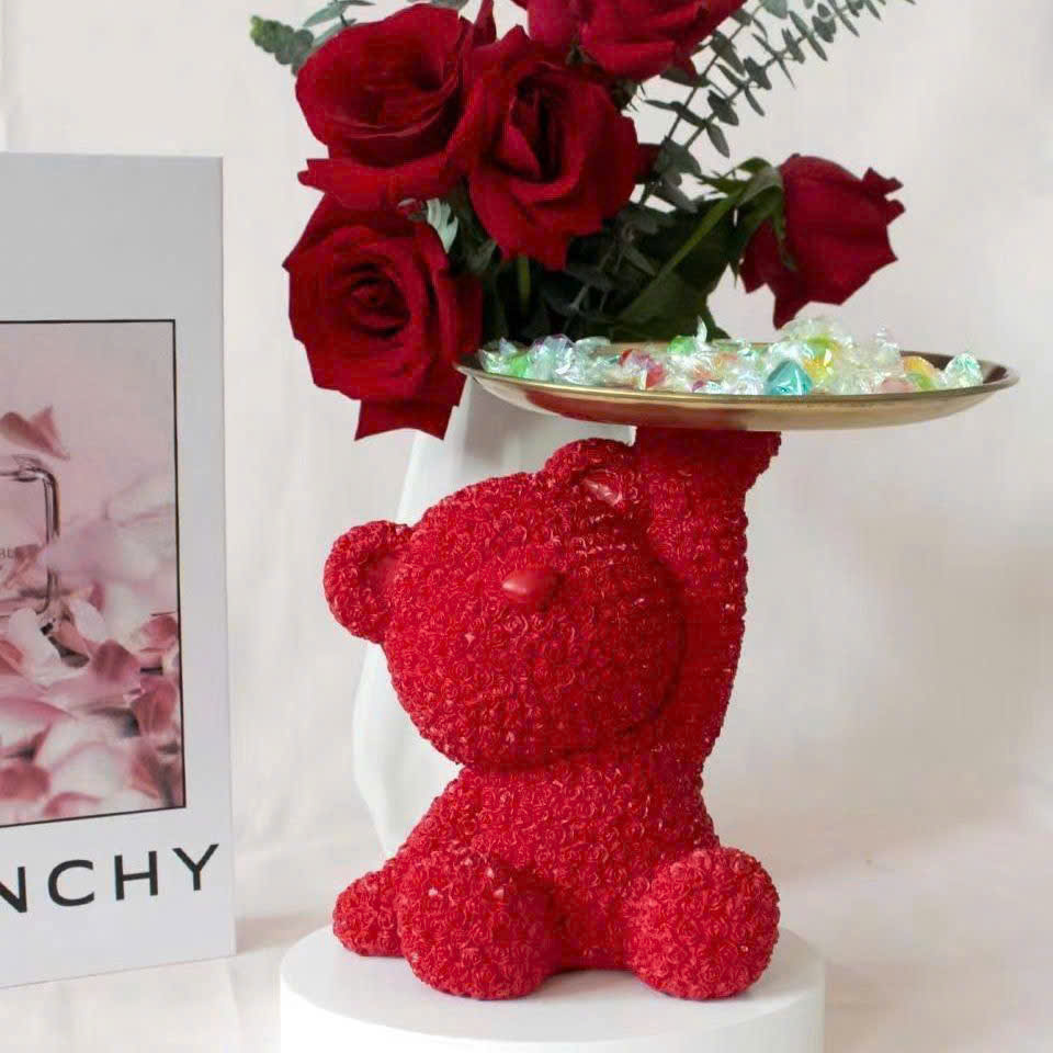 Khay Mứt Trái Cây Đựng Đồ Hình Chú Gấu Hoa Hồng Sang Trọng Khay Decor Đựng Bánh Kẹo Tết Sáng Tạo Trang Trí Nhà Cửa - Hàng Loại 1 - Chính Hãng MINIIN