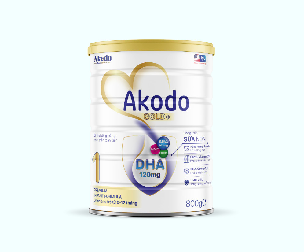 Akodo Gold+ 1 dành cho bé 0 - 12 tháng tuổi - hộp 900g