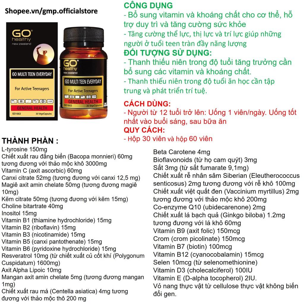 Viên uống Go Healthy GO MULTI TEEN EVERYDAY Bổ sung vitamin khoáng chất giúp phát triển toàn diện cho tuổi Teen 60 viên