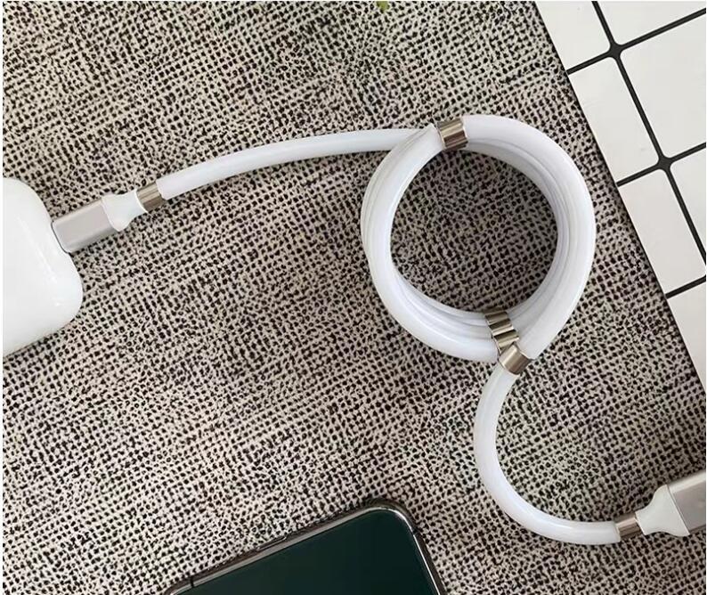 Dây cáp sạc chống rối, tự động thu gọn cho Iphone, Type C, Micro USB, có nam châm - Màu ngẫu nhiên