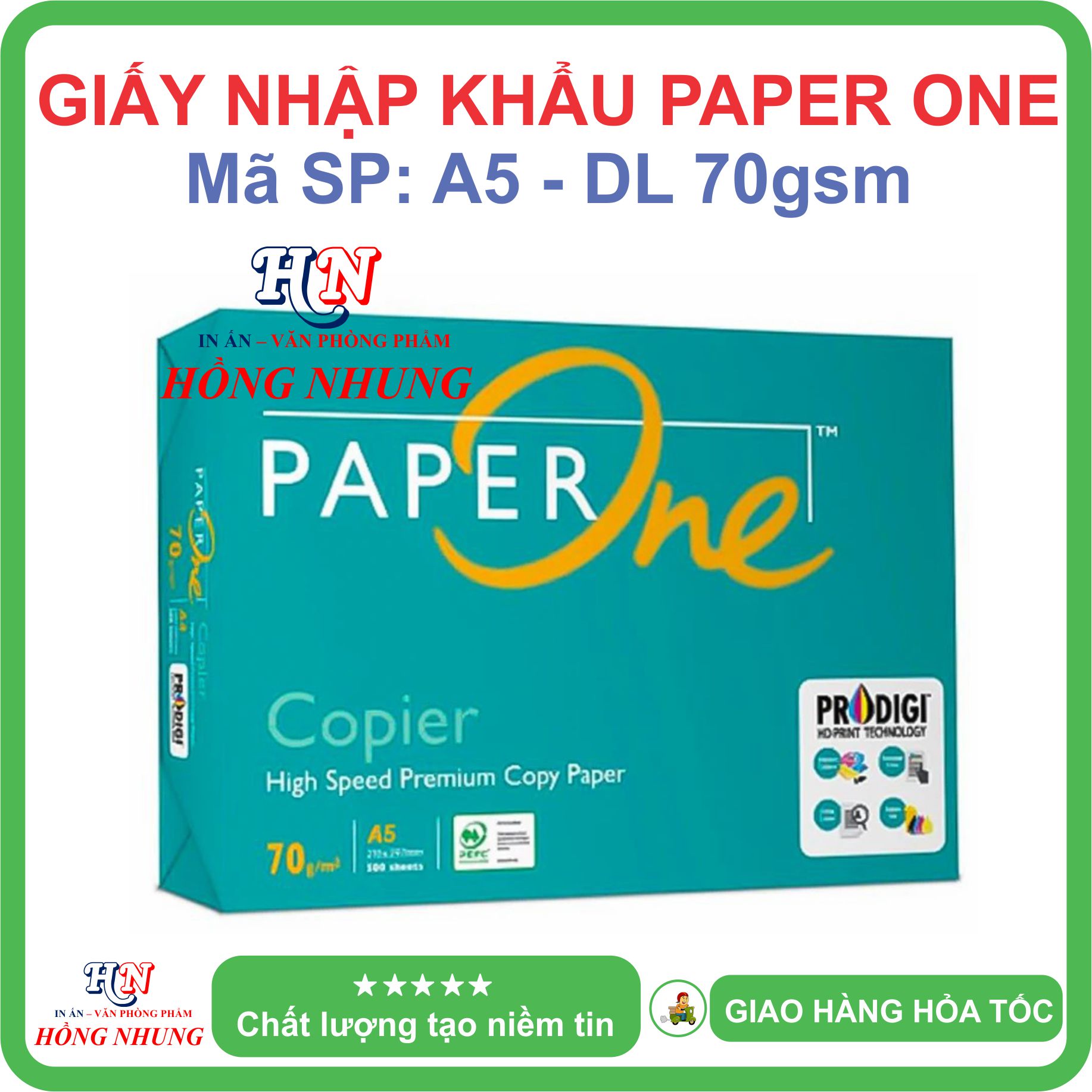 [HỒNG NHUNG] Giấy In A5 Paper One - Định Lượng 70gsm, Chất Lượng Tốt, Hàng Giấy Thùng