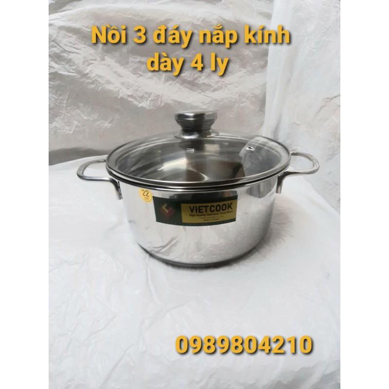 Nồi inox đun bếp từ size 22,nồi 1 đáy 3 đáy nắp kính nắp inox,Nồi inox bếp từ size 22