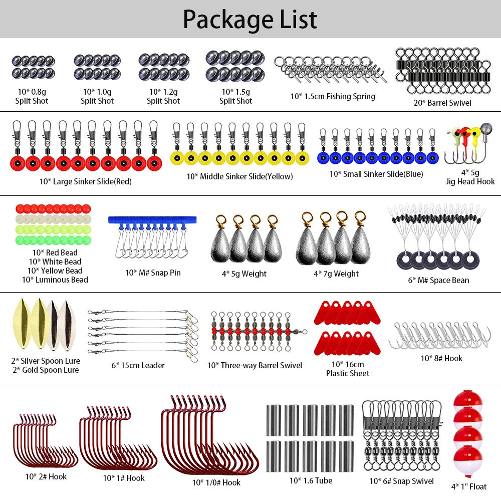 263pcs Fishing Accessories Kit Fishing Tackle Kit Swivels Hooks Split Shots Fishing Gear for Saltwater and Freshwater