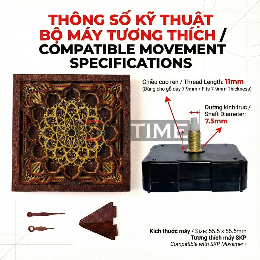 Đồng Hồ Gỗ Nghệ Thuật 3D - Khắc Laser - Kim Trôi