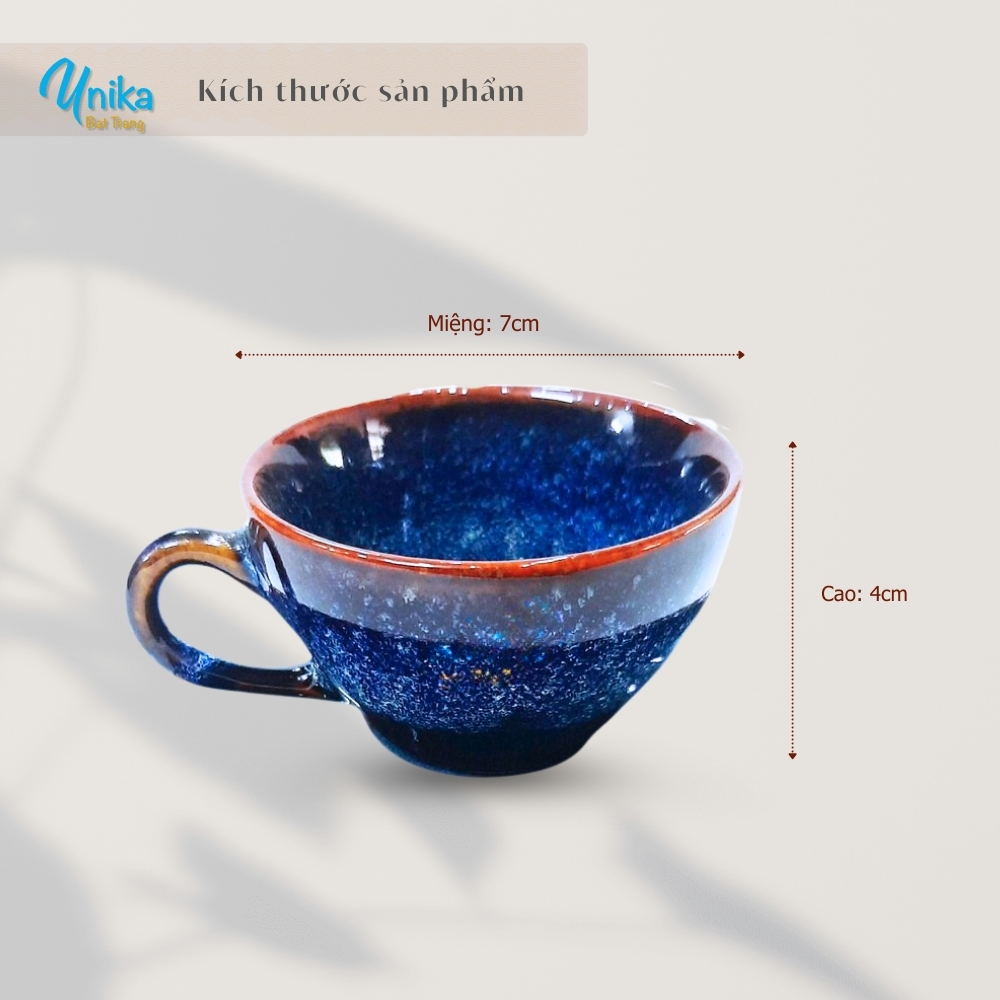 Cốc uống nước trà có quai xanh hoả biến 7x4cm - Tách uống nước chè xanh hoa biến - Ly uốc nước trà