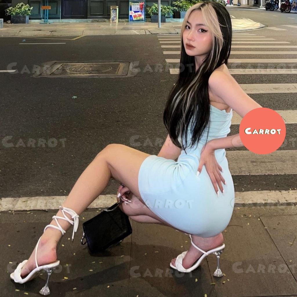 Đầm body sexy cúp ngực carrotxinhdep váy ôm eo ôm ngực màu đen màu xanh ngắn dự tiệc chất thun gân co giãn